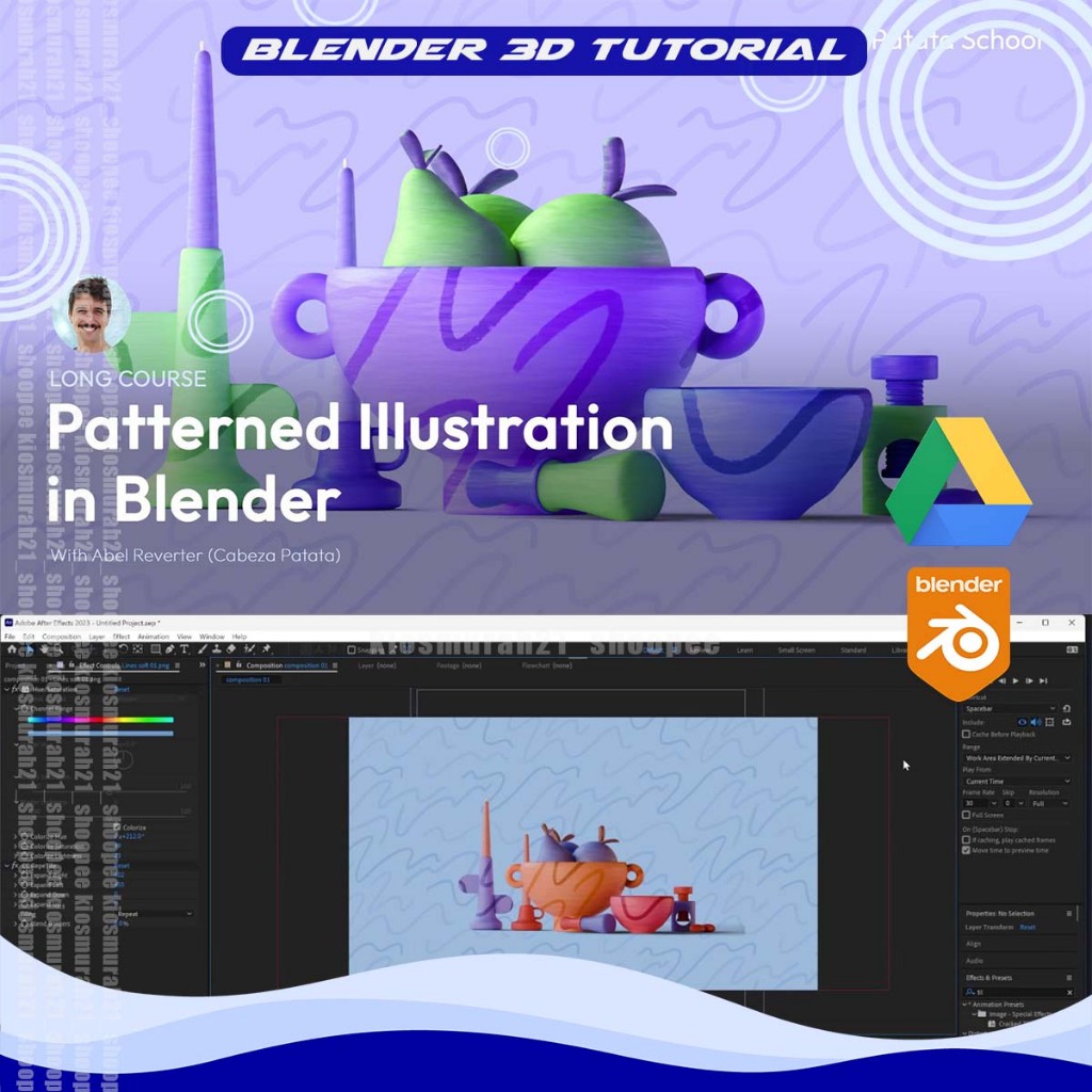 Blender 3D Tutorial Patata School - Patterned Illustration in Blender