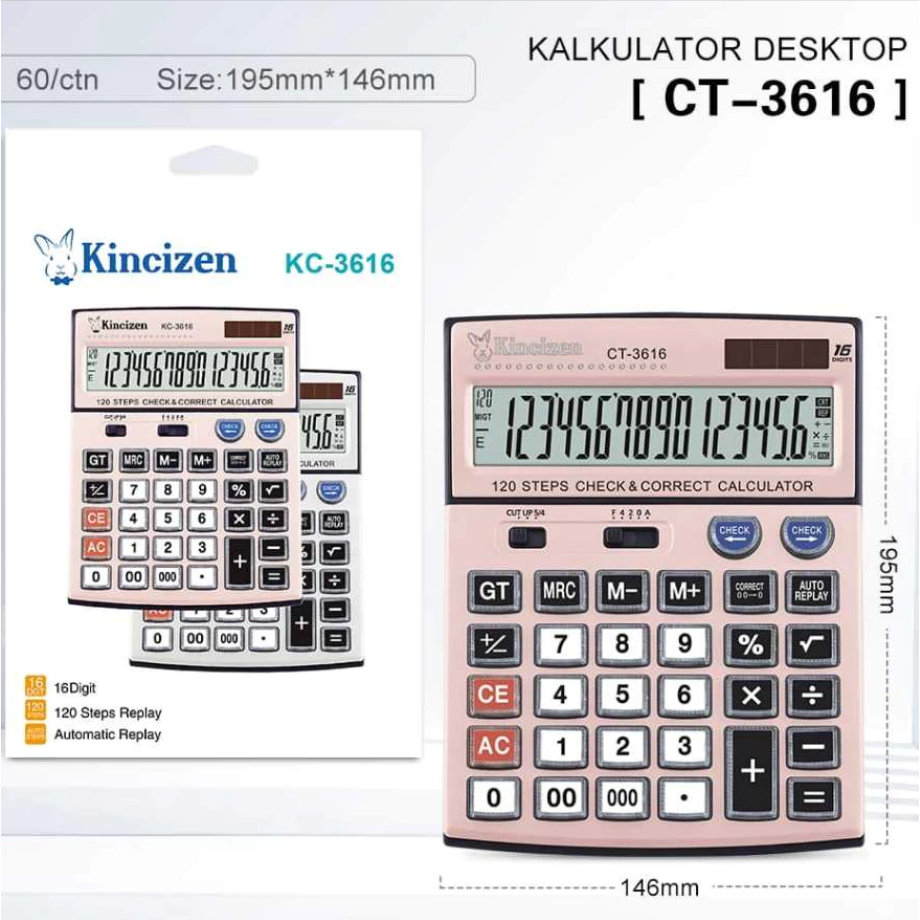 

KALKULATOR 16 DIGIT KINCIZEN KC-3616 SOLAR AKTIF | KALKULATOR DAGANG BESAR