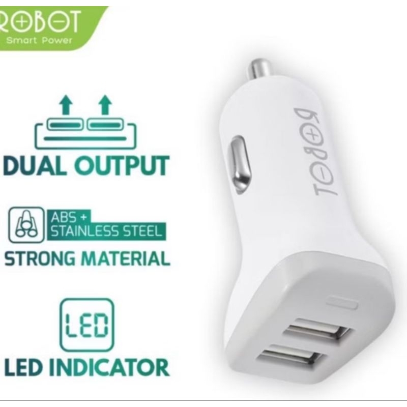 ROBOT Car Charger Casan HP Di Mobil 2 Port USB Free Kabel Micro USB