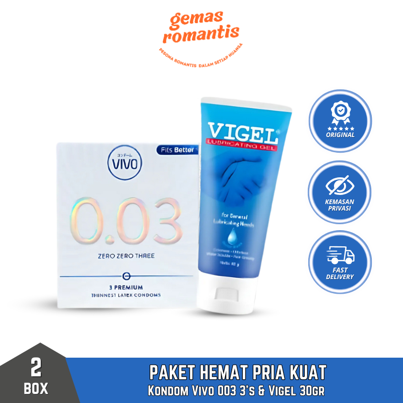 Kondom Vivo 0,03 isi 3 Pcs & Gel Pelumas Vigel 30 gr