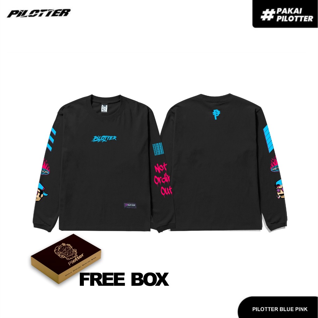 KAOS PILOTTER BLUE PINK LENGAN PANJANG ORIGINAL FREE STIKER