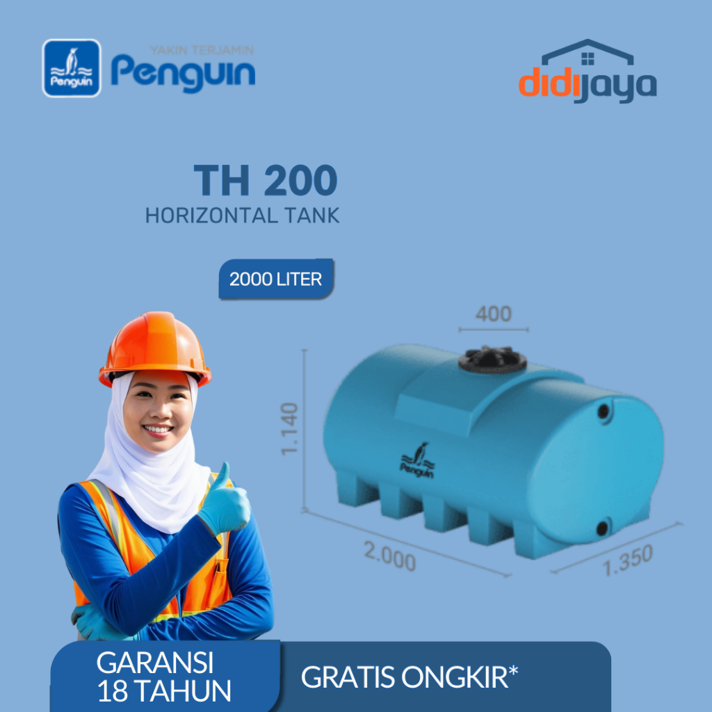 Tandon Air Horizontal Penguin TH 200 2000 Liter | Toren Air | Tangki Air Horizontal Penguin