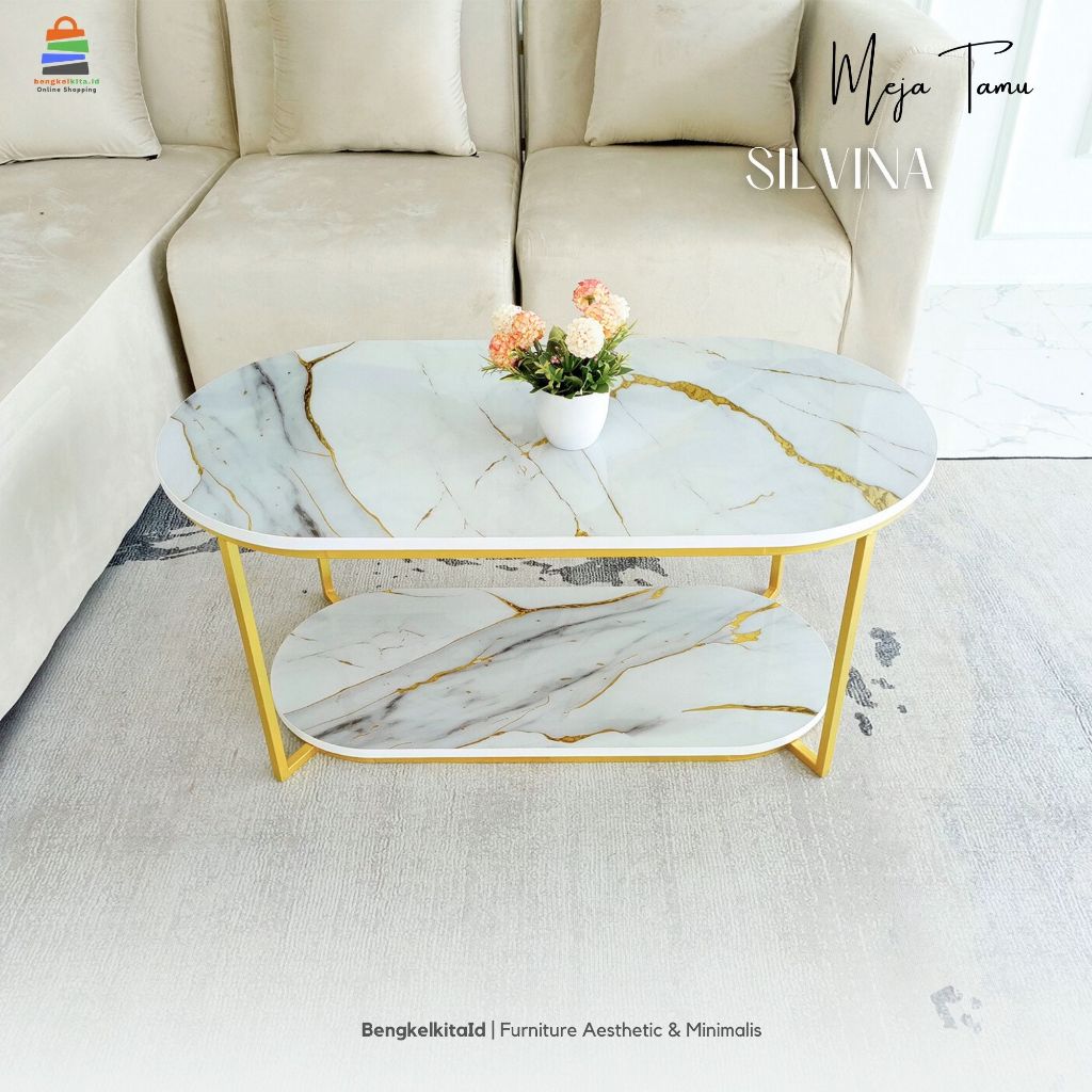 Meja Tamu Oval Silvina Minimalis Mewah | Meja Ruang TamuMinimalis | Meja Tamu Aesthetic | Meja Sofa