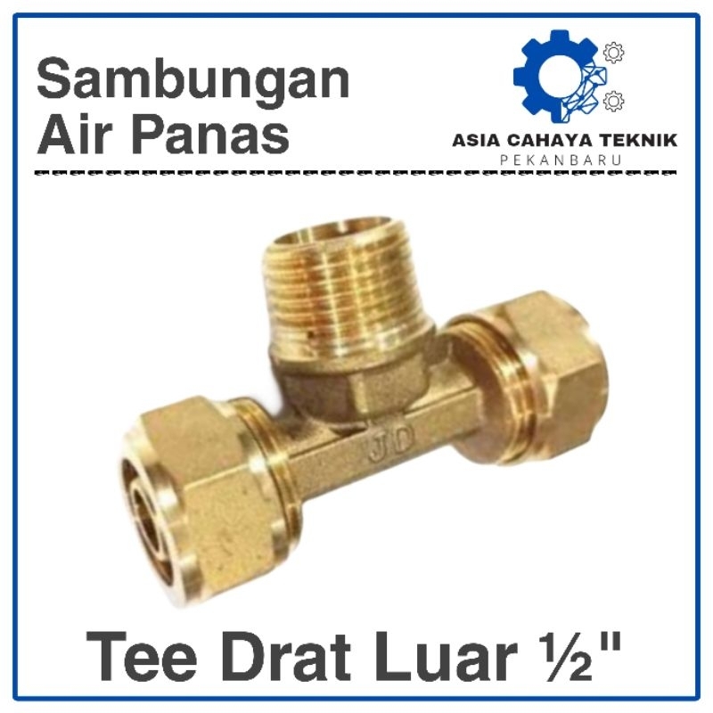 Sambungan Pipa Air Panas Kuningan Tee T Drat Luar 1/2 Inch