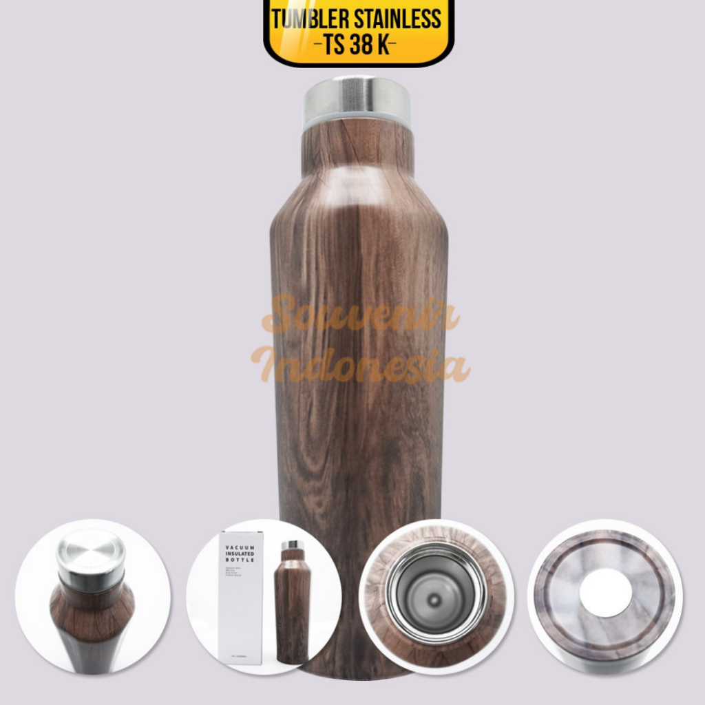 Tumbler Stainless Motif Kayu Unik Mirip Corkcicle Custom Logo/Nama TS 38 K
