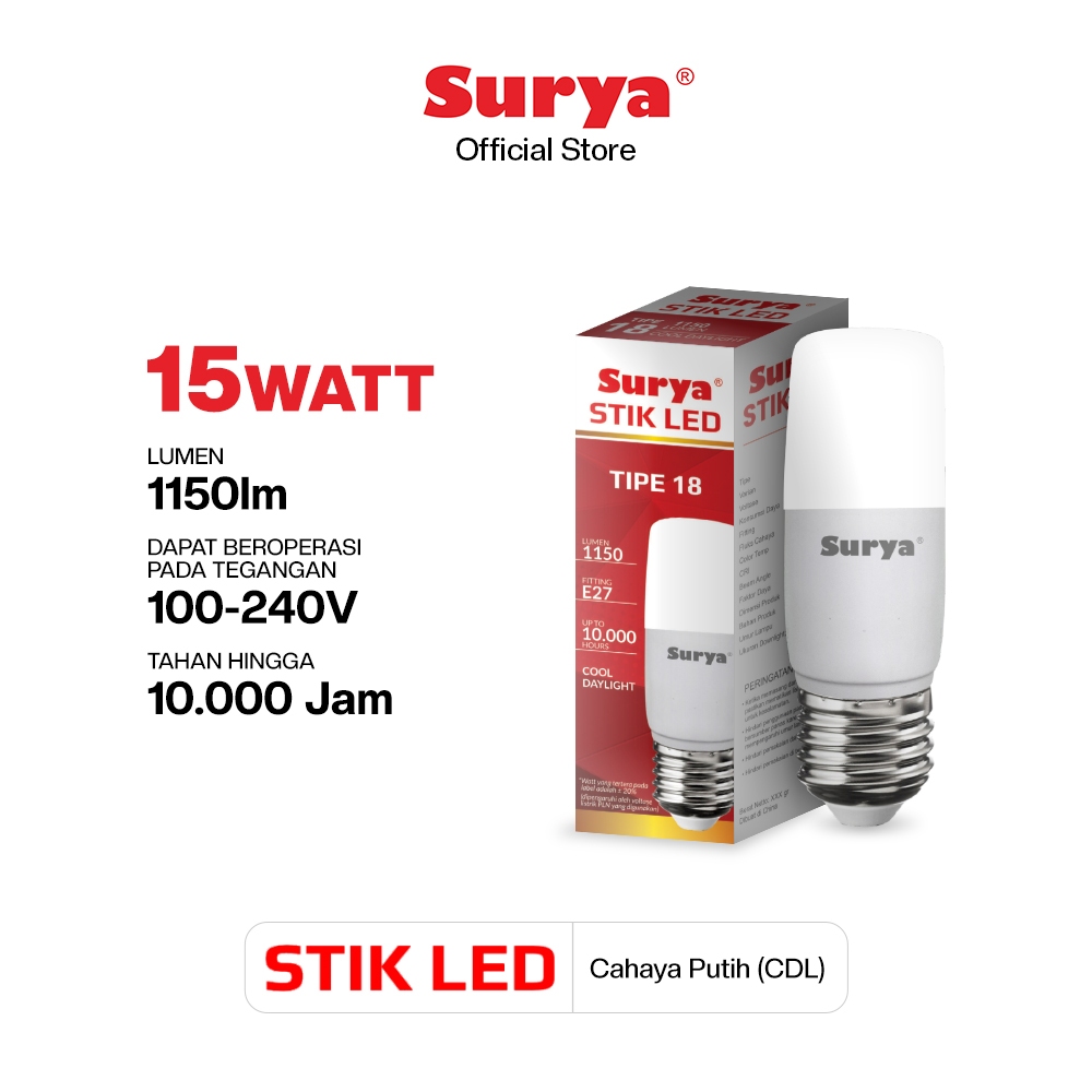 Surya Lampu Bohlam LED Stik Tipe18 15 Watt Cahaya Putih