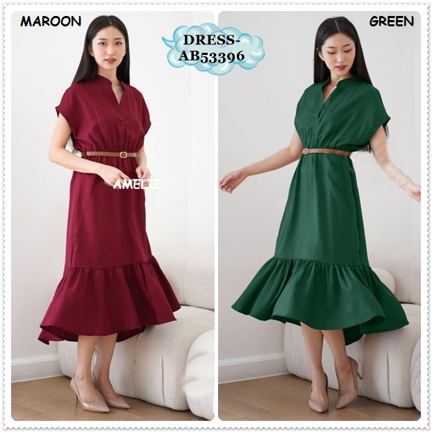 AB53396 Long Dress Gaun Pesta Malam Natal Sincia Imlek Linen Wanita Korea Import Merah Maroon Red Hi