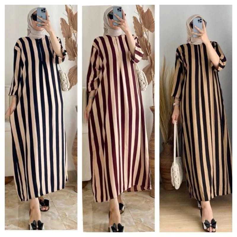 GAMIS RAYON KOMBINASI / MIDI DRES MOTIF SALUR