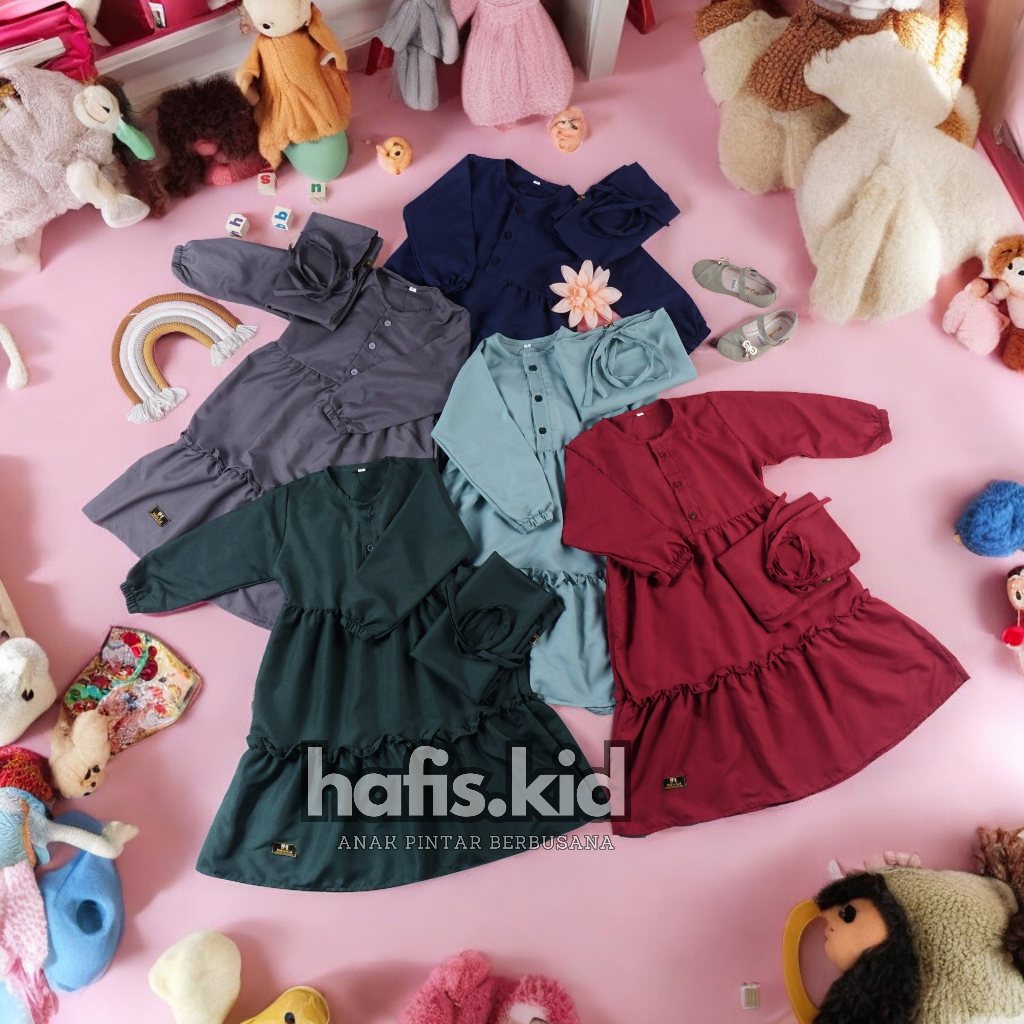 Baju Gamis Anak Perempuan Usia 2-9 Tahun Set Hijab Aura