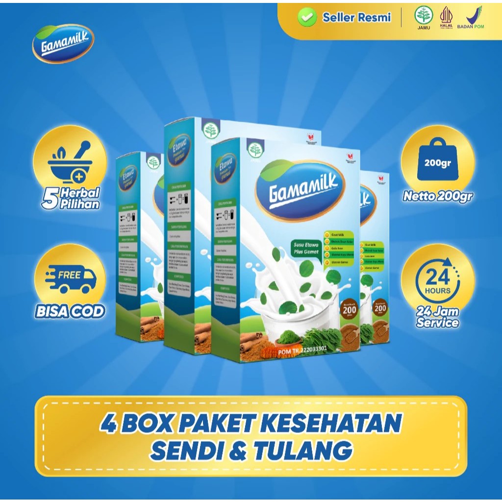 

(4 BOX) Gamamilk Susu Etawa Plus Gemat 4 Box Paket Kesehatan Sendi & Tulang
