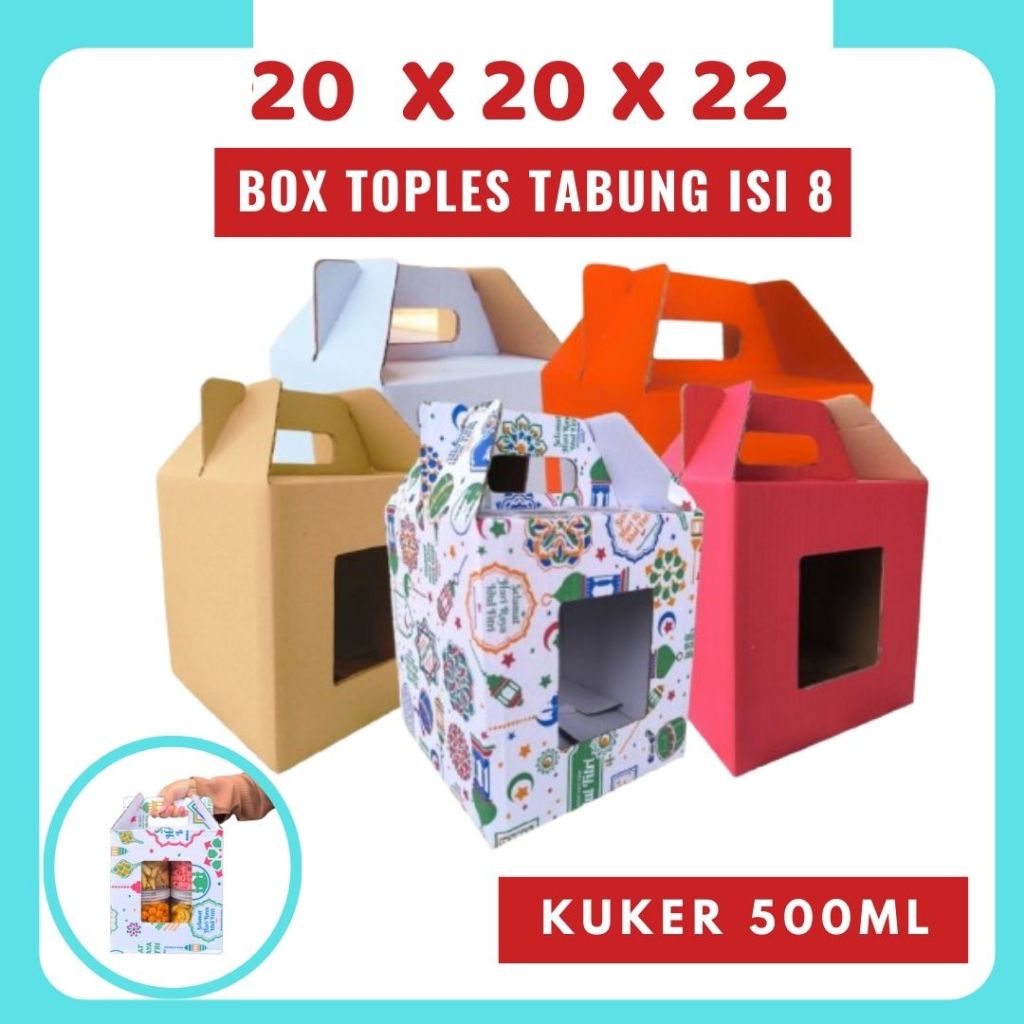 

Box 20x20x22 Jinjing (KUKER TOPLES JAR 500ml ISI 8) Kardus Idul Fitri Lebaran Hampers/Ied Mubarak/Box Boneka/Hampers Kue Kering