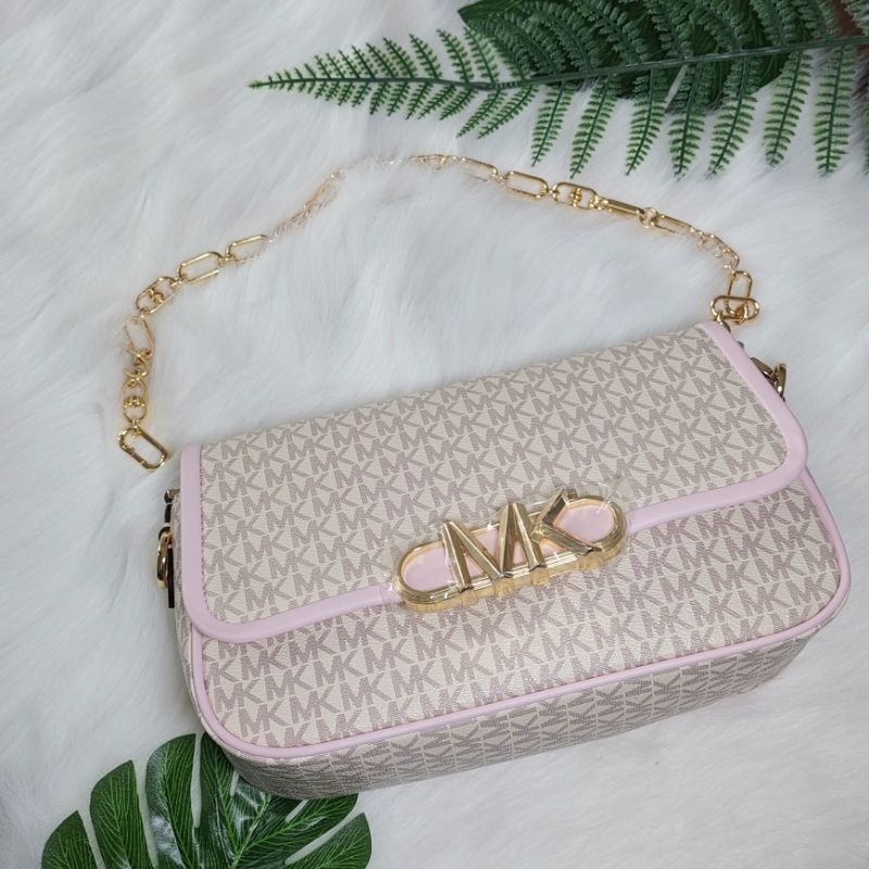 MK michael kors parker logo signature bag white pink