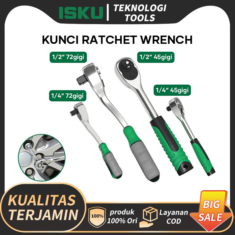 ISKU Gagang Ratchet Stang Kunci Shock 1/2 dan 1/4 Sock Sok Rachet/Gagang Kunci Shock Ratchet Stang