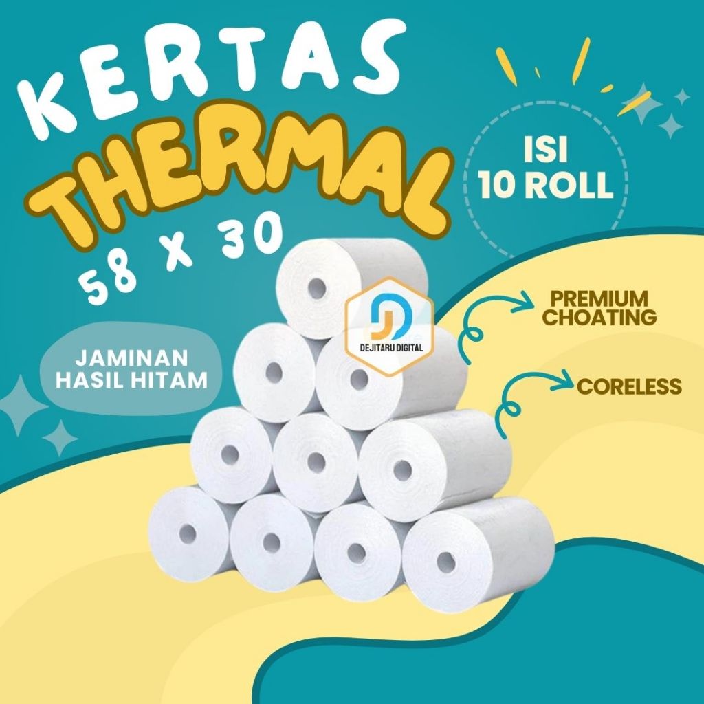 

[10 ROLL] KERTAS STRUK THERMAL 58x30/57x30 PREMIUM CORELESS THERMAL PRINTER MINI BLUETOOTH