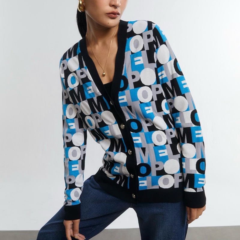 𝙉𝙀𝙒 Pomelo Blue Novel Printed Logo Long Sleeve Cardigan Outer Limited Edition Fashion Wanita Branded