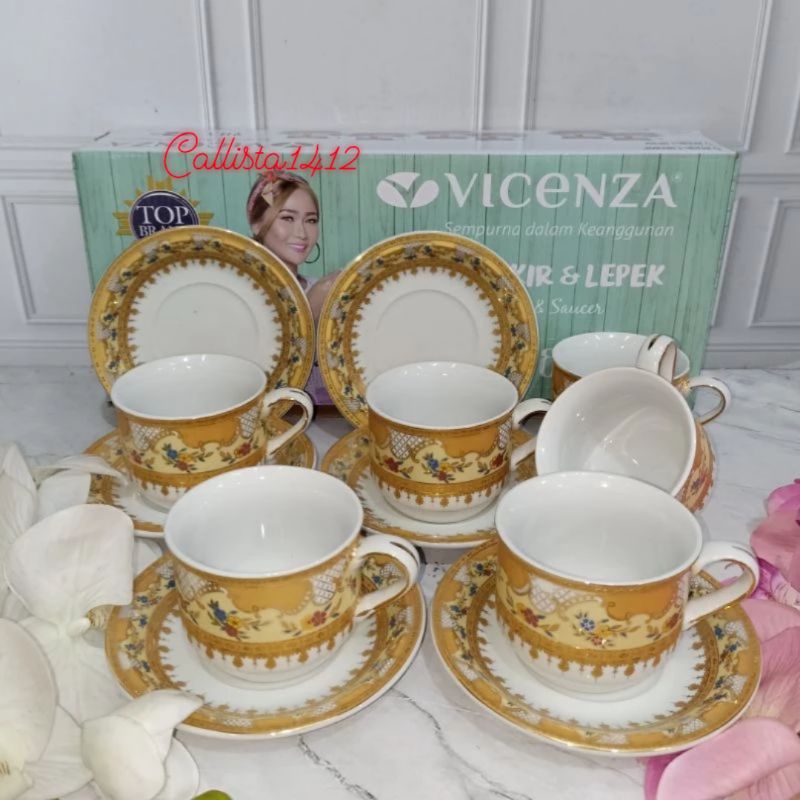 Cangkir Tatakan Tea/Kopi Keramik Set Vicenza Y83
