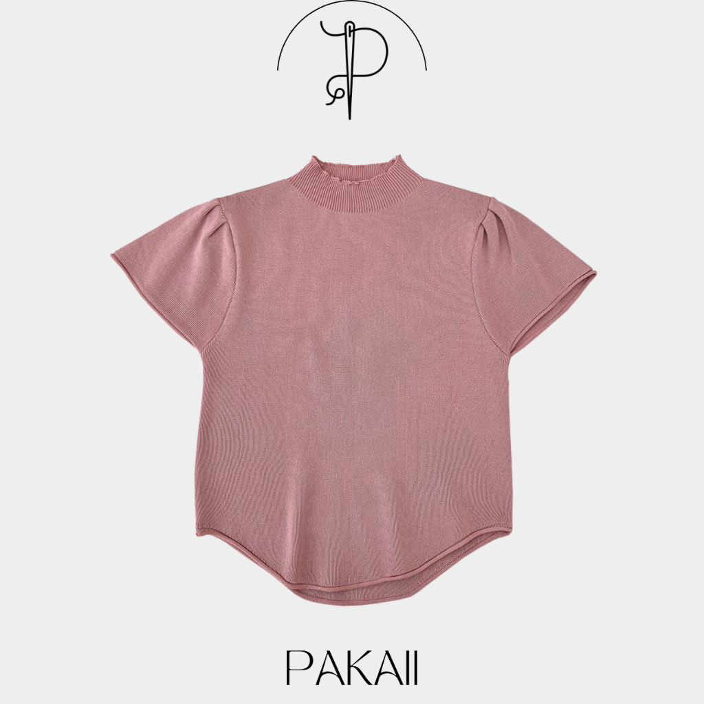 PAKAII Baju Atasan Rajut Wanita Kerah Tinggi Inner Turtleneck Lengan Pendek Fashion Korea - 1647