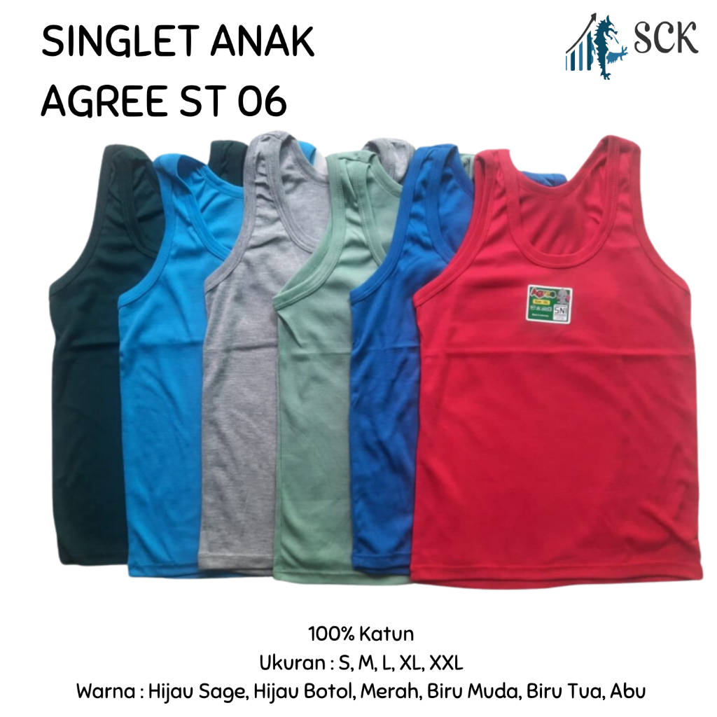 [ISI 3] Singlet Anak AGREE ST 06 – Kaos Dalam Anak Laki Perempuan Katun Adem - Baju Dalam Anak Lembu