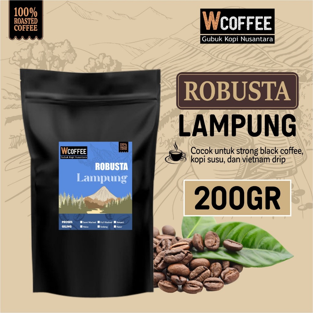 

Kopi Robusta Lampung Sumatra Coffee Roast Bean Espresso Beans 200 Gram - Biji Bubuk WCoffee