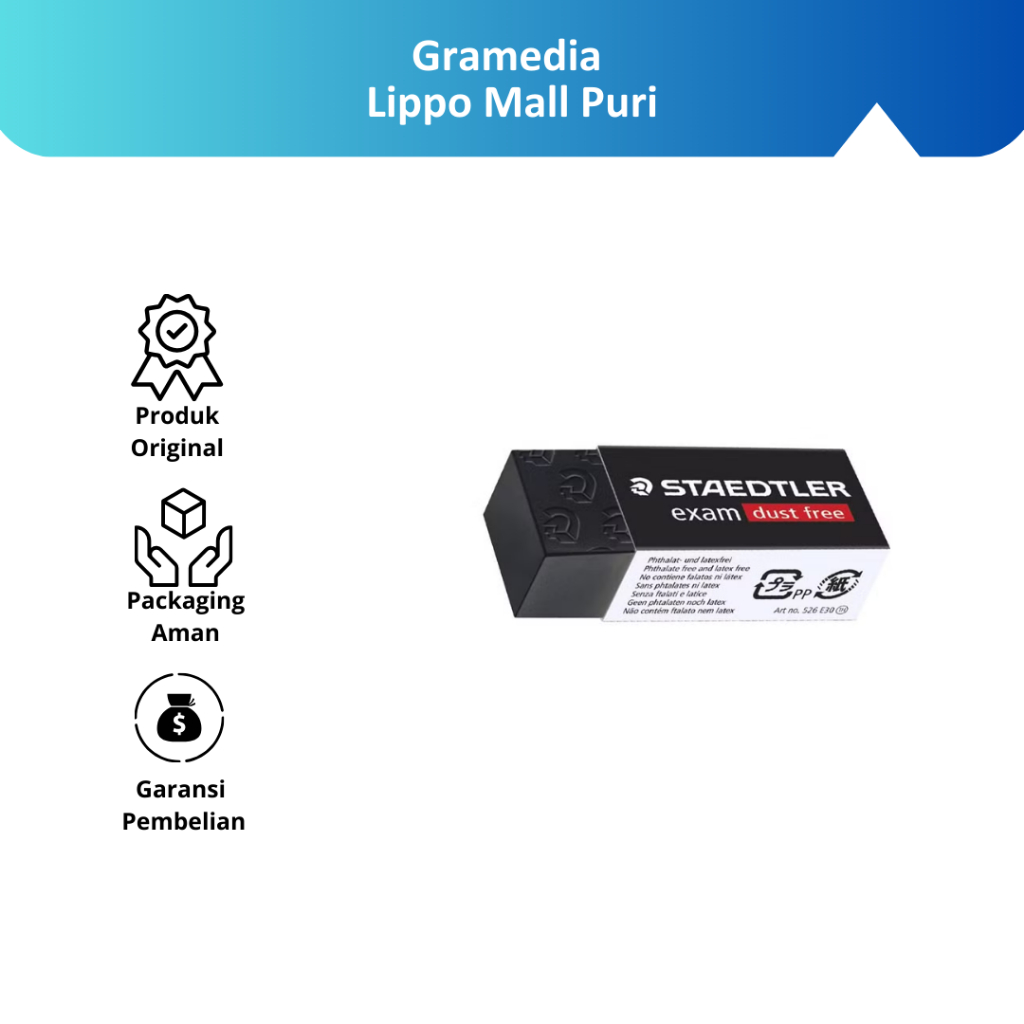 

Gramedia Lippo Mall Puri - Steadtler Black Eraser Exam Dust Free (isi 4)