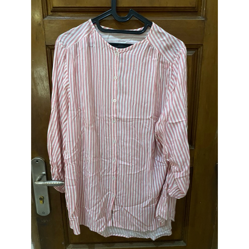 kemeja tunik salur (biru dan pink)