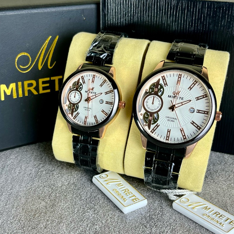 MIRETE Jam Tangan Couple Original Analog. Model Mewah Dan Elegan Tanggal Aktif Water Resistan Bisa P