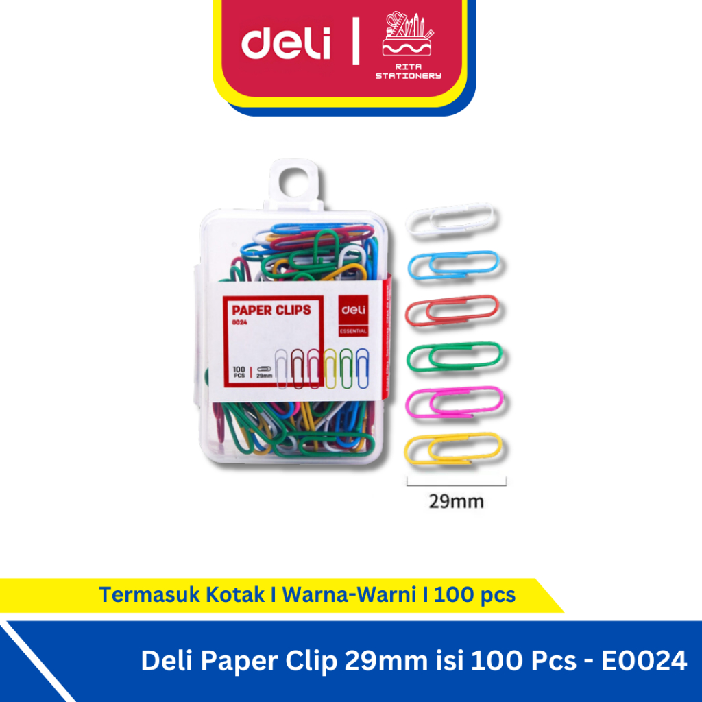 

Deli Paper Clip 29mm isi 100 / Klip Kertas Office warna-warni - E0024