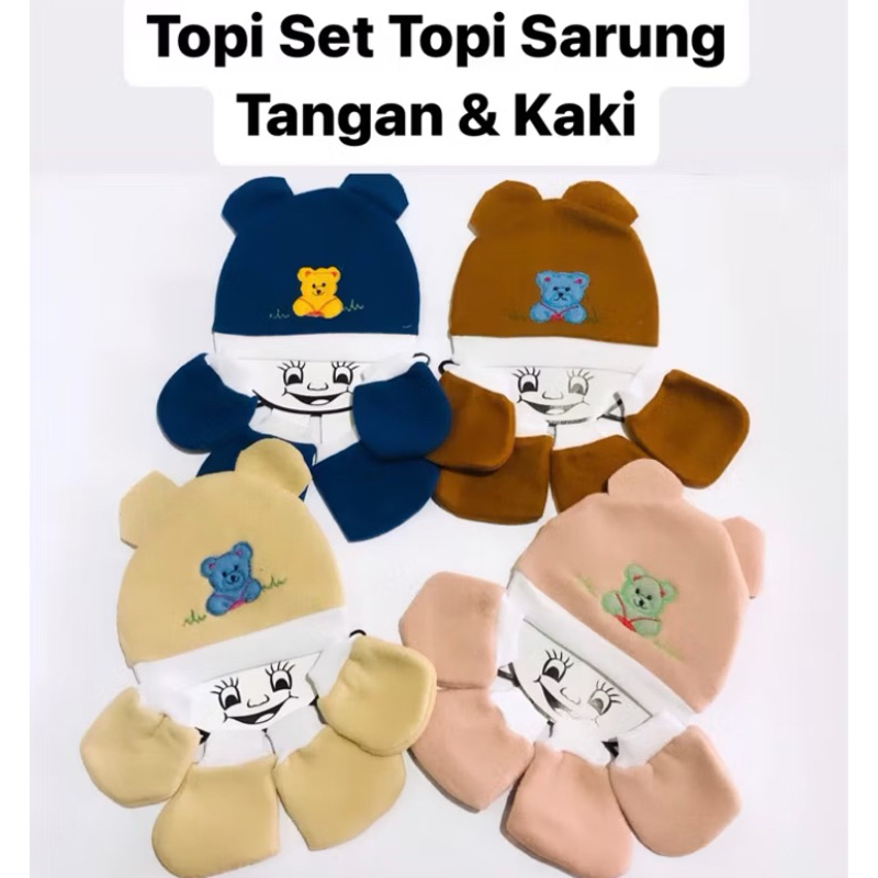 Topi Bayi Baru Lahir | Topi set sarung tangan & kaki