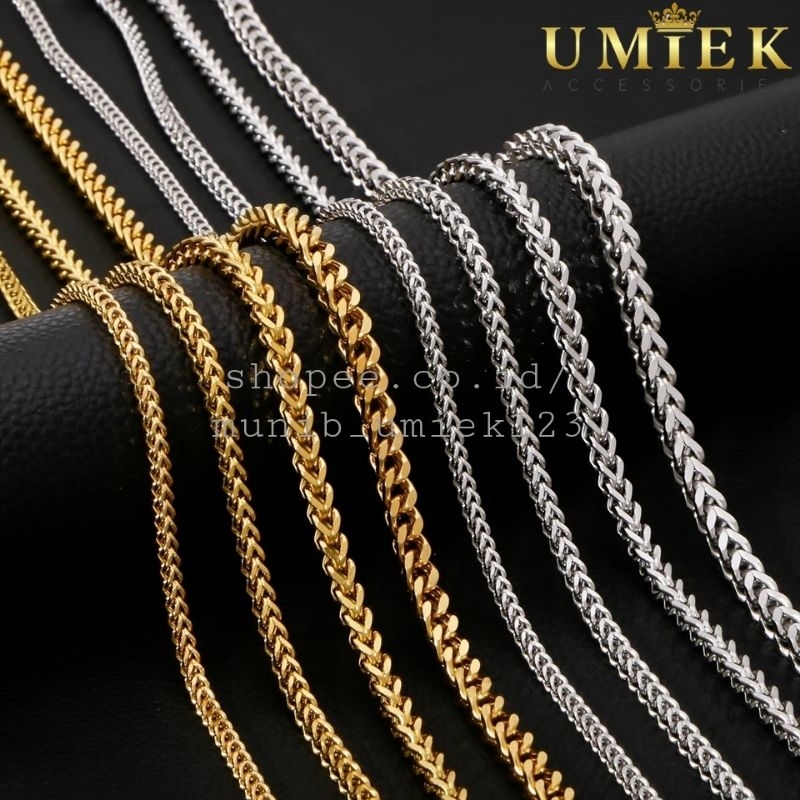 Kalung Pria Wanita Titanium Rantai asli kotak Rante emas gold kuning silver perak putih panjang cowo