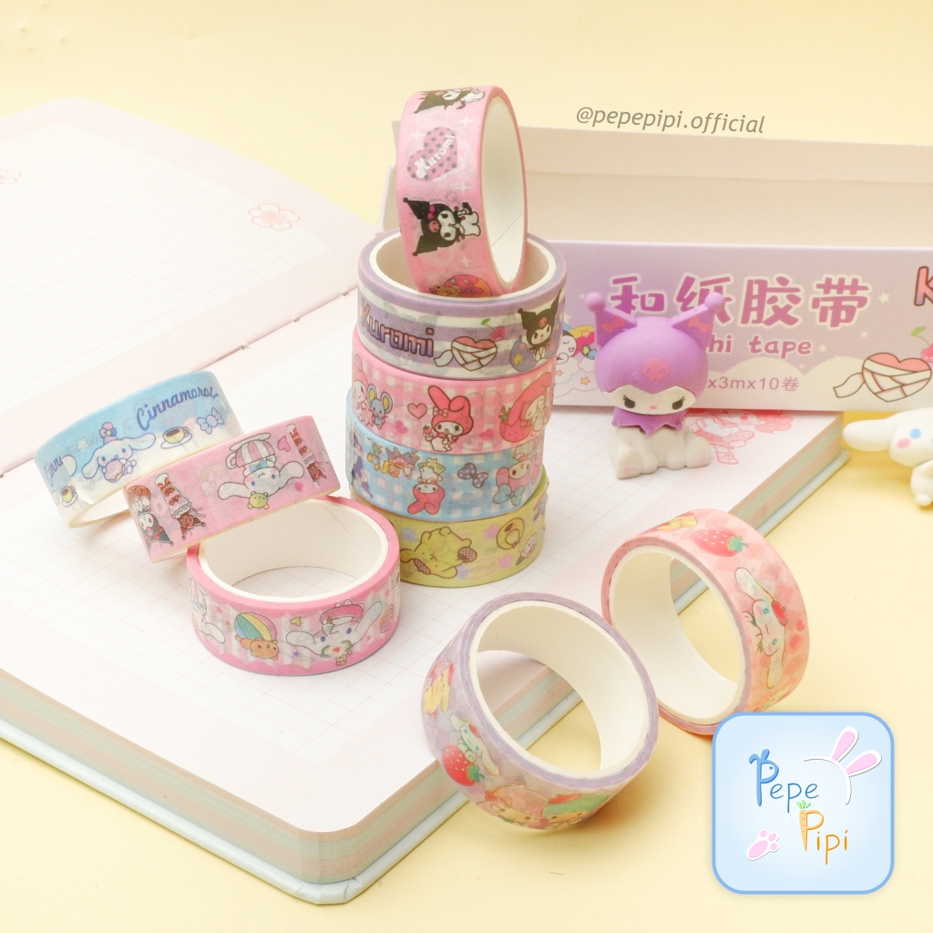

(1 pcs) Lem Washi Tape Set isi 10 YS-801 Sanrio Washitape set solatip alat sekolah jurnal jurnaling