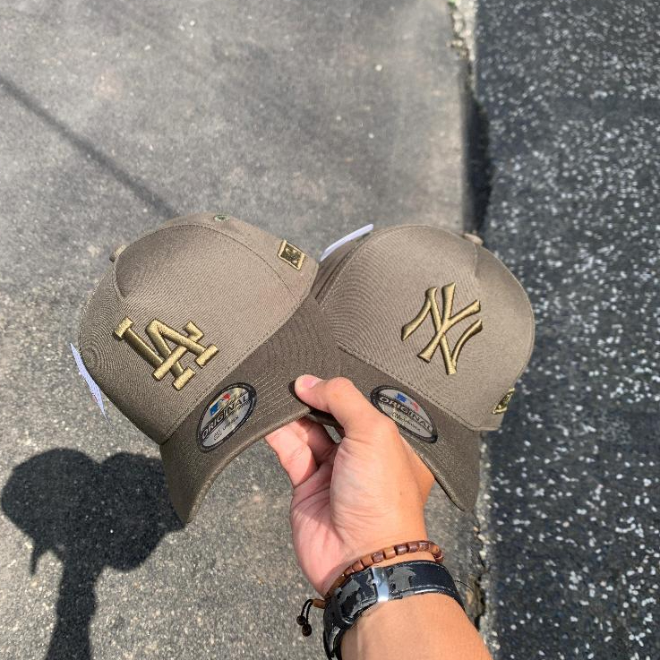 Topi Basseball NY & LA Logo Bordir Warna Hijau Army (MLB brand)
