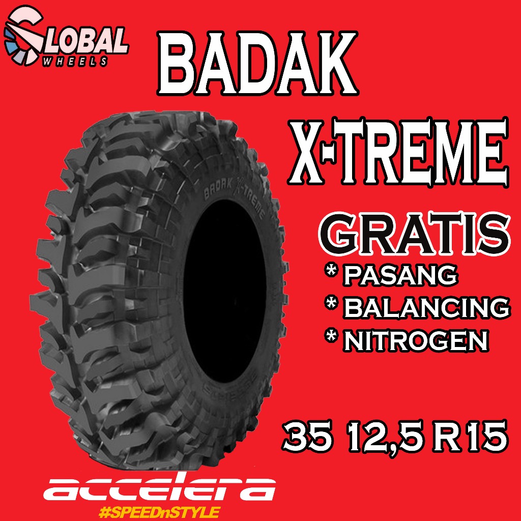 Ban Mobil Offroad Badak X-Treme Ring 15 Ukuran 35 12,5 R15 Merek Accelera