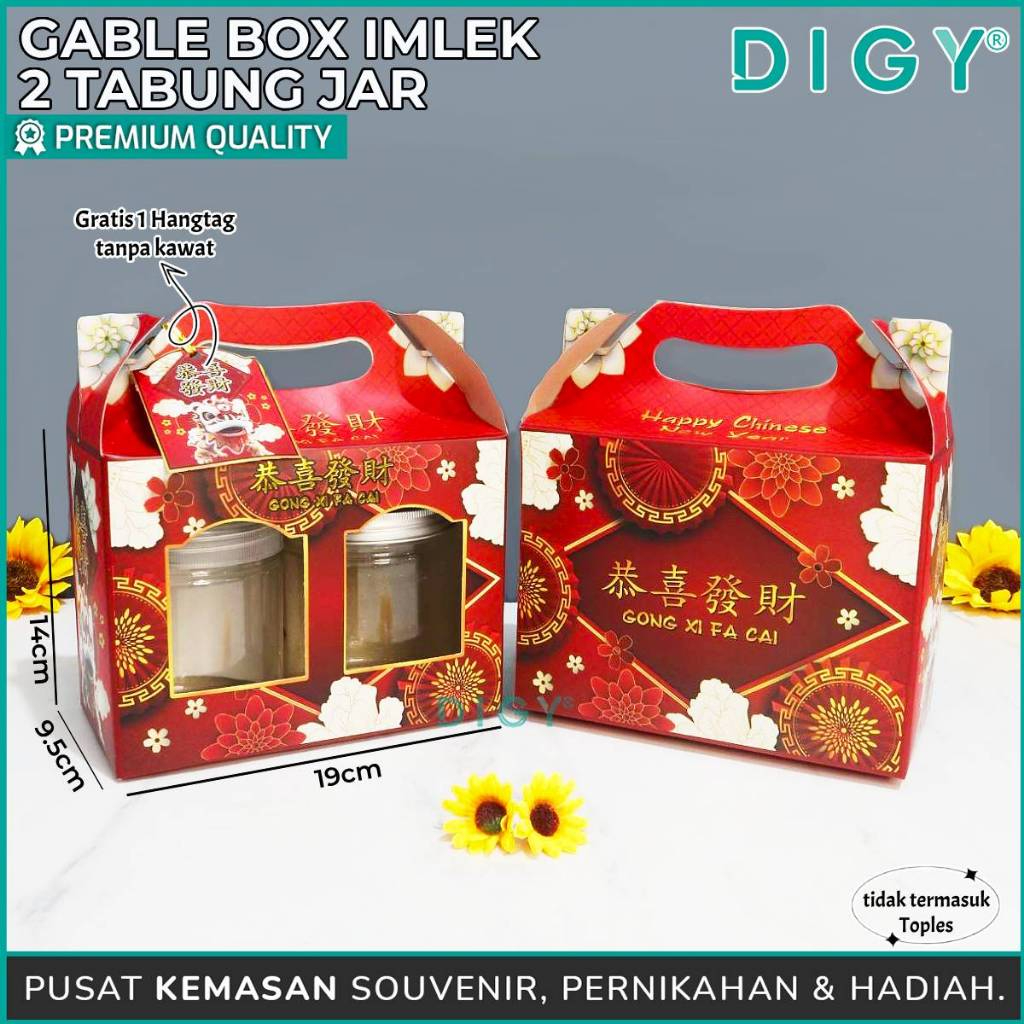 

Gable Box Imlek 2 jar / Kotak cookies Kado Imlek / Kotak Jinjing Imlek/ Kotak kado kue Chinese New Year