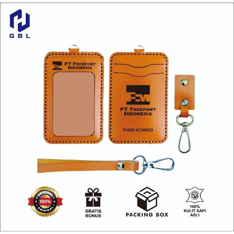 

card holder/nametag/idcard/kulit asli Free ukir nama/logo/prusahaan/model 3lapis