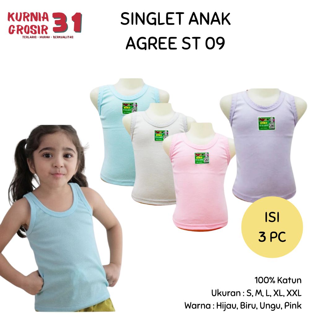 [ISI 3] Singlet AGREE Kids ST 09 / Kaos Dalam Anak AGREE Singlet / Kaos AGREE Warna