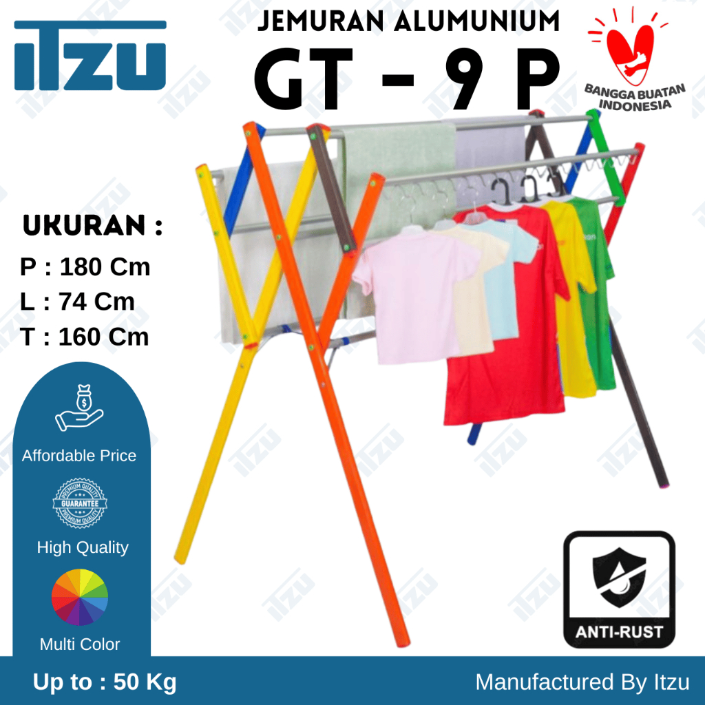 Jemuran Baju Alumunium Warna Besar Kokoh 9 Palang
