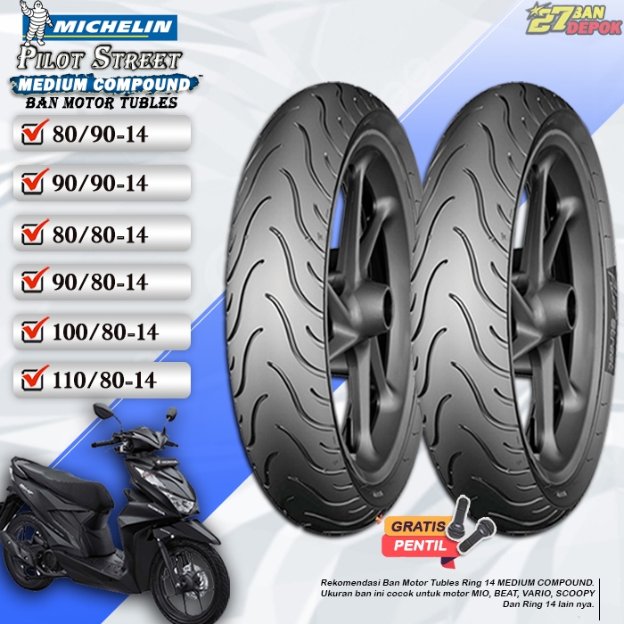 Ban Motor Beat Michelin Pilot Street Ring 14 Tubles Ban Motor Tubeless Mio Beat Vario Scoopy Ring 14