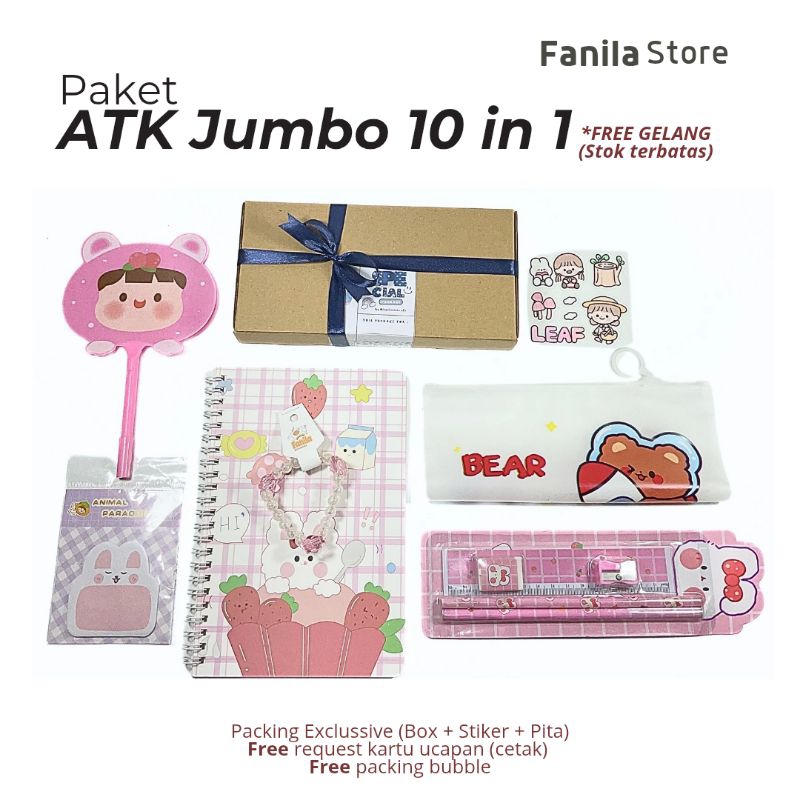 

[READY] Paket ATK JUMBO 10 in 1 FREE exclusive packaging dan GELANG MANIK MANIK, HAMPERS alat tulis anak dan remaja set lengkap dengan karakter yang lucu