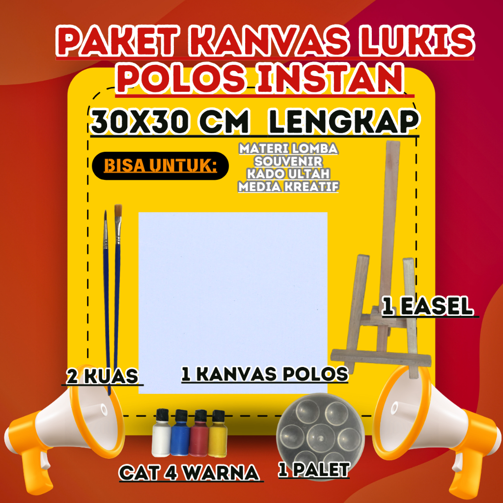 

Paket Kanvas Lukis instan 30x30cm polos lengkap cat, kuas, palet, dan easel