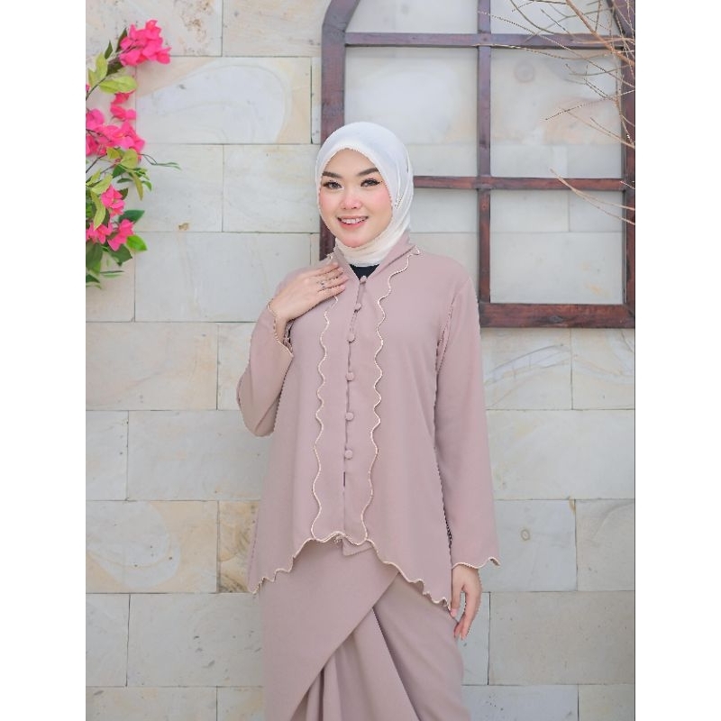 Stelan Rok Melayu Bordiran One Set Nania Model Kekinian Mewah Bahan Alexa Crep Rok Motif Bordiran