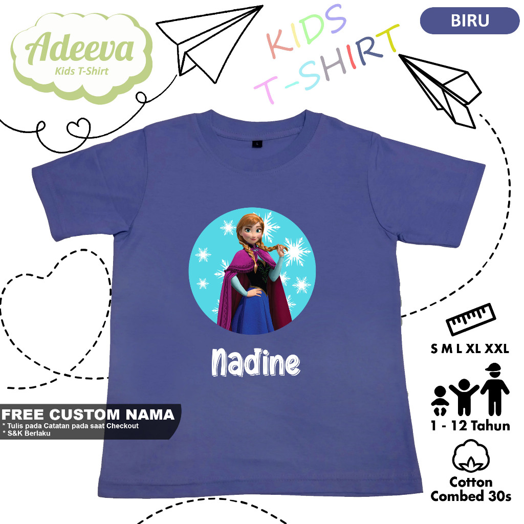 Kaos Anak Karakter Frozen Anna Usia 1-12 Tahun Bisa Custom Nama Baju Anak Karakter Frozen Anna Perem