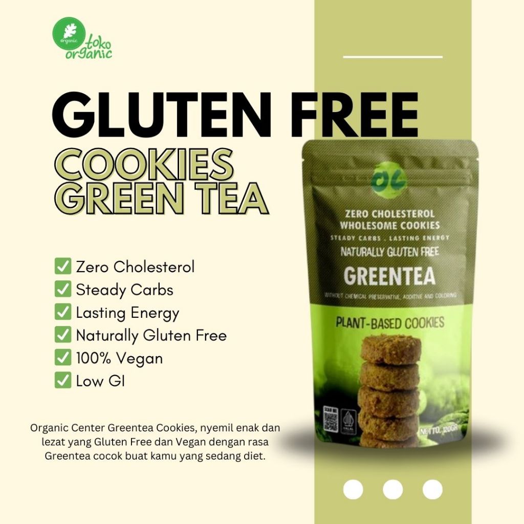 

Organic Center Naturally Gluten Free Greentea Cookies (120gr) Kue Kering Bebas Gluten Rasa Greentea, Kukis rasa Teh Hijau, Camilan Diet Rendah Gula, Camilan Sehat