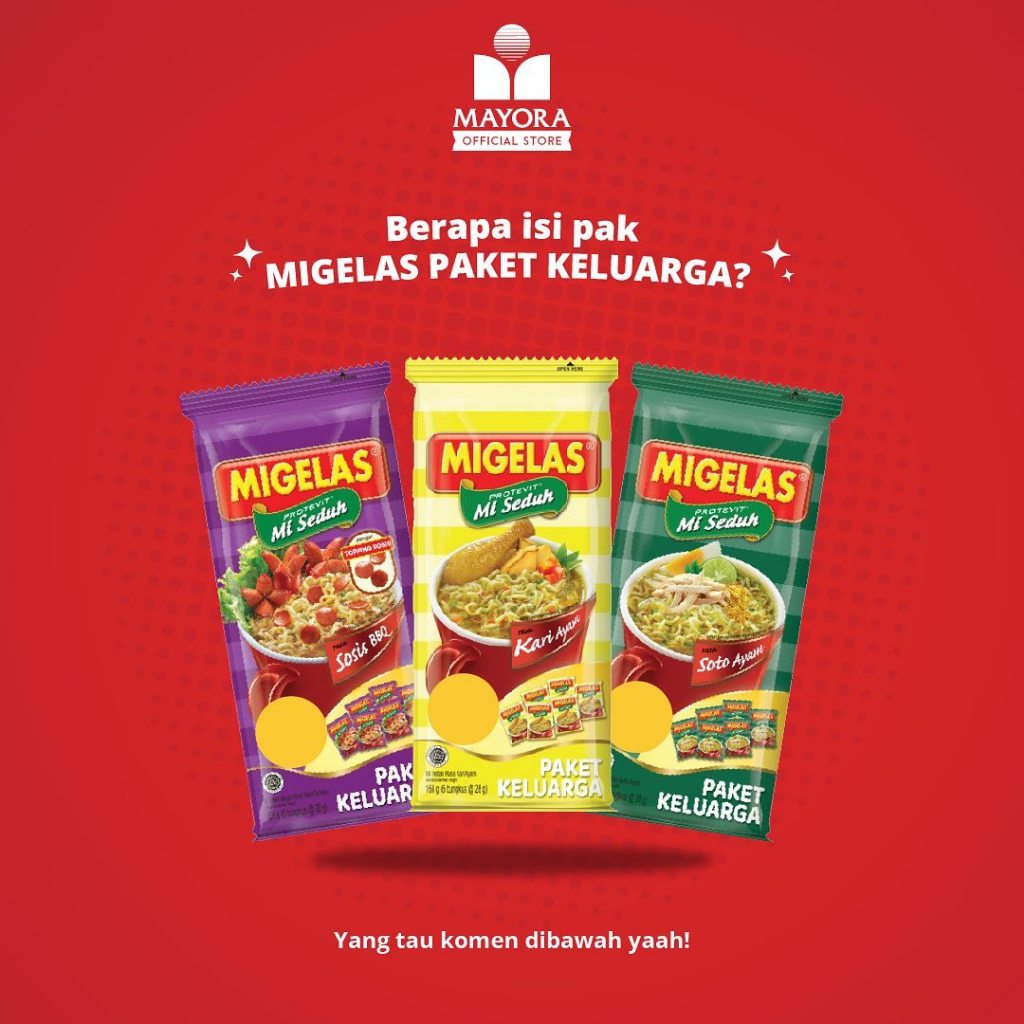 

MIGELAS Paket Keluarga isi 6 x 28gr mie seduh instan