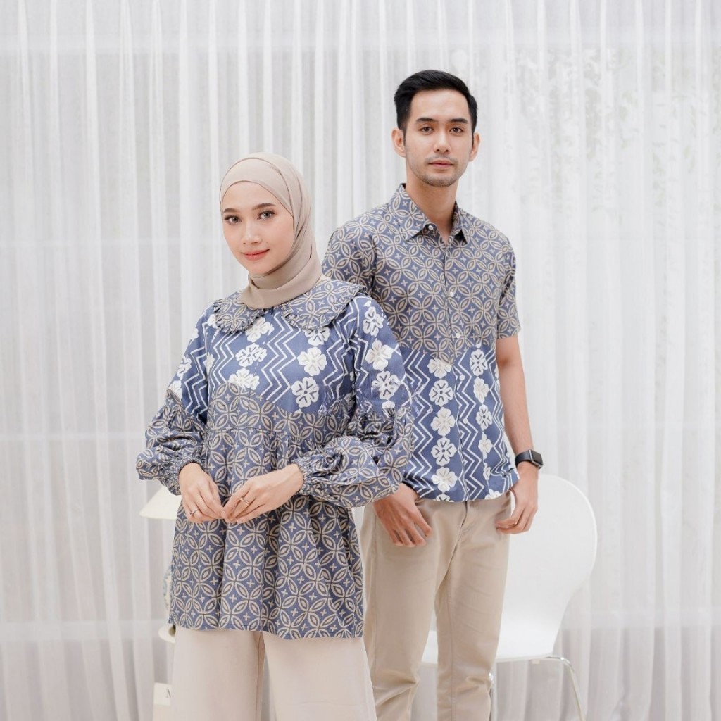 BATIK PEKALONGAN 88 - Couple Bethari Blouse & Hem Batik Bahan Katun Atasan Seragaman Kerja BKIL