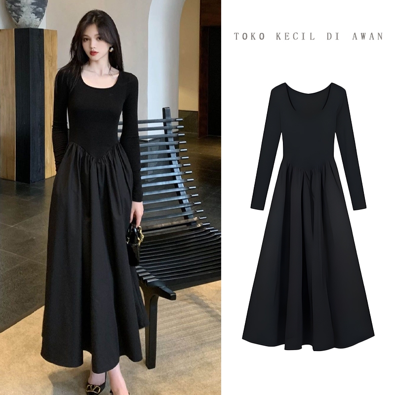 Dress Hitam Gaun Lengan Panjang Gaun Warna Hitam Gaun Korean Gaun Hitam Panjang Gaun Panjang Gaun Ko