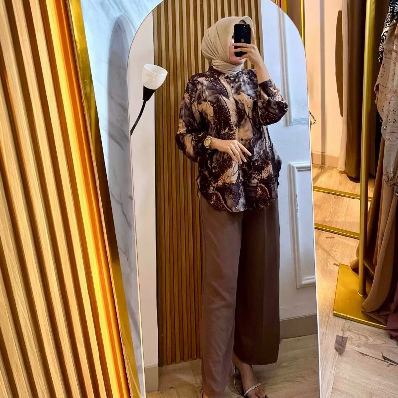 setelan motif rayon mix crinkle set wanita setcel