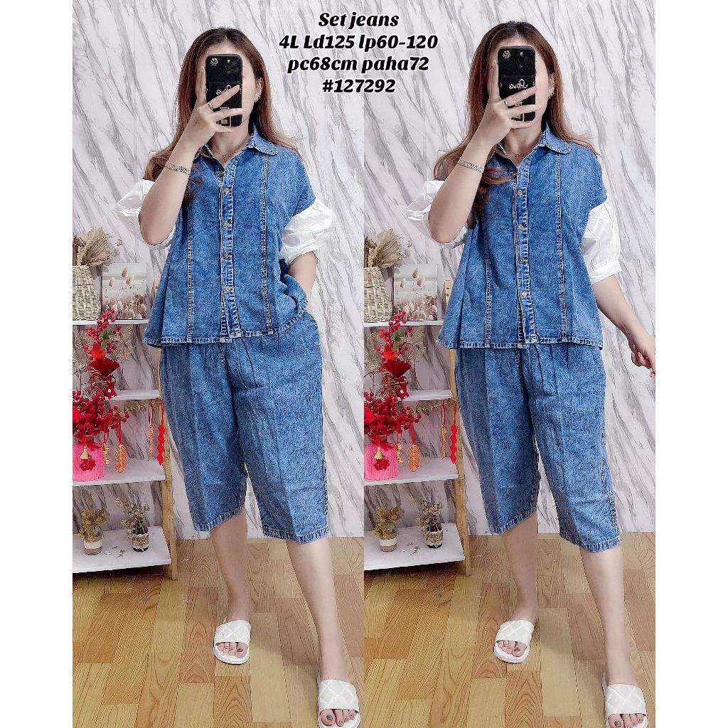 oneSet jeans bordir jumbo/oneSet kekinian bigsize 4l