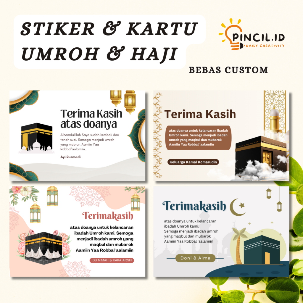 KARTU TASYAKURAN UMROH, STIKER UMROH DAN HAJI, KARTU UCAPAN UMROH & HAJI, CETAK KARTU CUSTOM