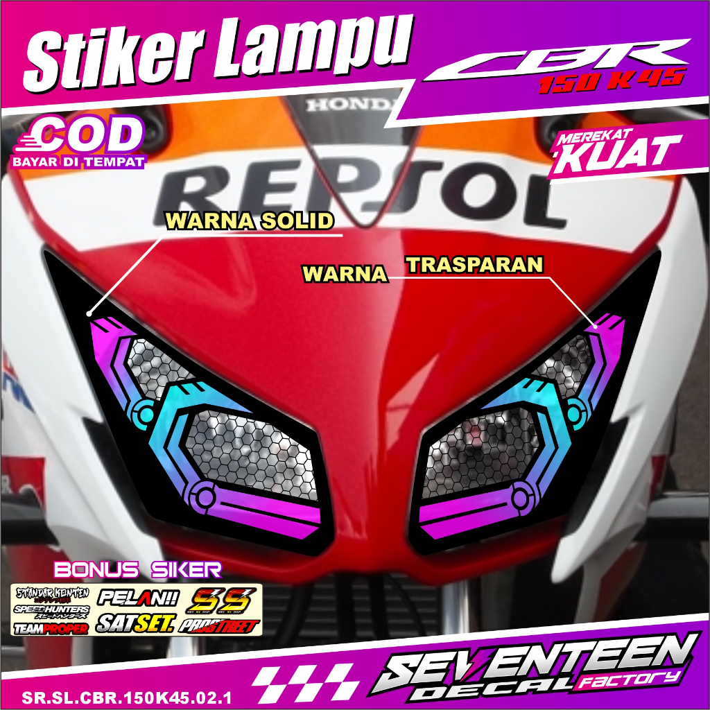 COD STIKER VARIASI LAMPU ALIS MOTOR CBR 150 K 45 TRANSPARAN UV CBR 150 K 45