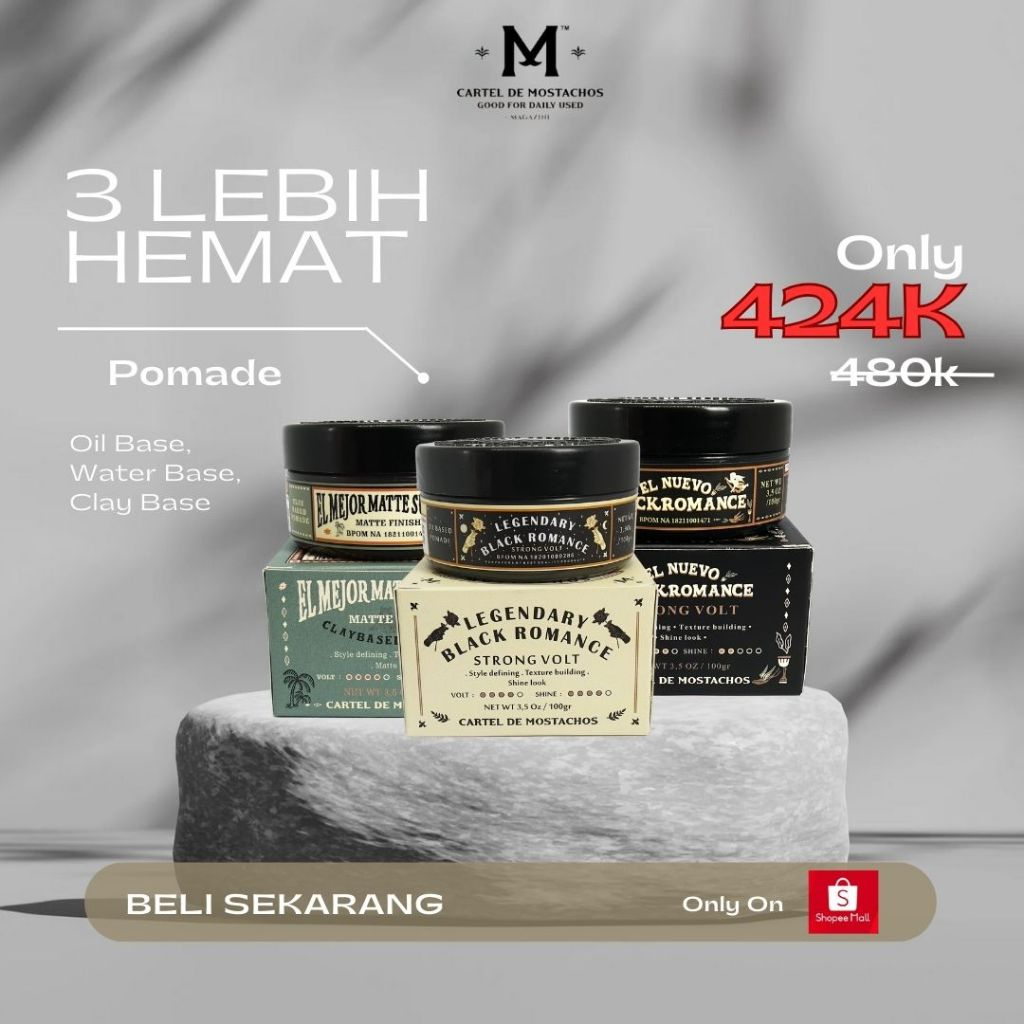 PROMO SPECIAL AKHIR TAHUN - Mostachos Bundle 3 Pomade - Oil Base, Water Base, Clay Base Pomade - Pom